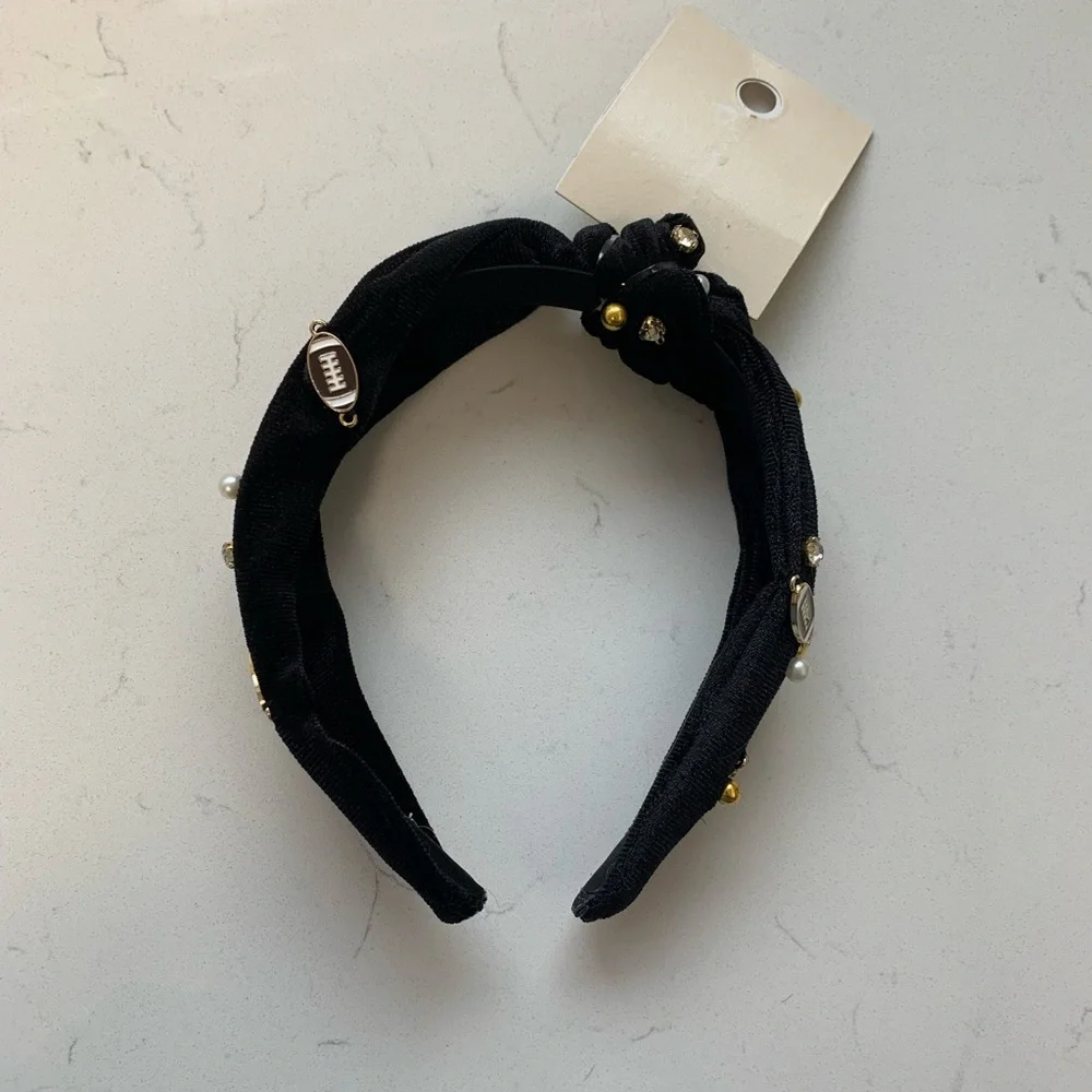 Footballs and‎ Studs Velvet Top Knot Headband - Black - NWT